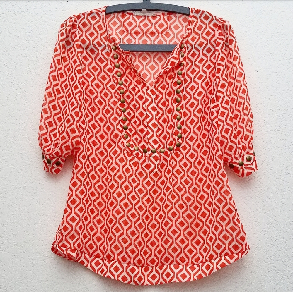 Stitchfix 41 Hawthorn Orange & White Blouse